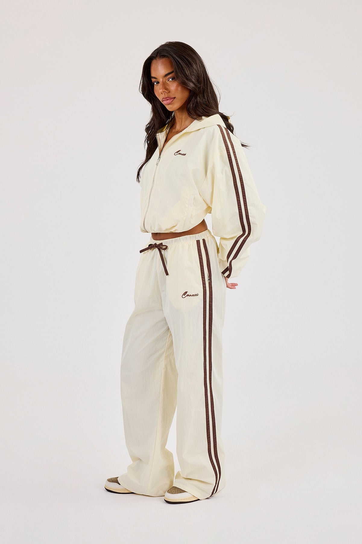 Nylon Taping Cropped Harrington Jacket & Wide Leg Track Pant - Off White